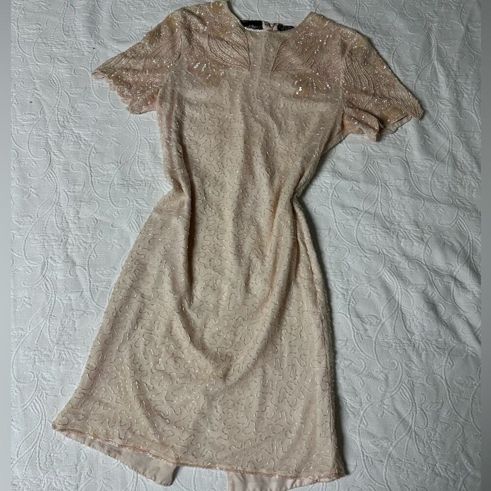 Jewel Queen Vintage Light Pink Silk Sequin Dress Size Small